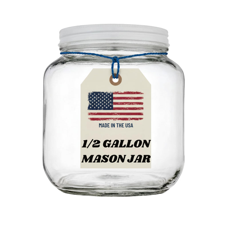 kitchentoolz Half Gallon Glass Large Mason Jar Wide Mouth with Airtight Metal Lid - 1/2 Gallon Mason Jars - BPA-Free Glass Jar with Lid - Dishwasher Safe Made in USA White Lid 0.5 Gallon Pack of 1