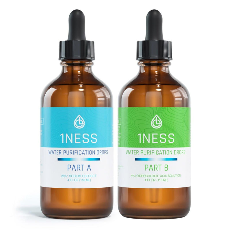 1ness Chlorine Dioxide Kit | 2 Part Liquid 8oz Set | Hydrochloric Acid 4% (HCl) : Sodium Solution 28% 8 Oz