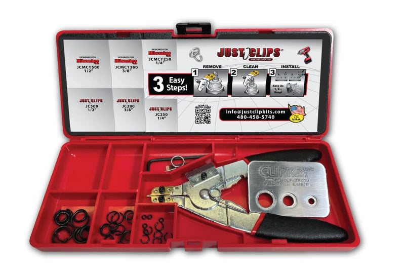SRTK1 Just Clips Snap Ring Tool Kit with Clips and O-rings, Snap Ring Pliers and the Patented ClipKey. The only Installation Tool that works with 1/4", 3/8", & 1/2" Snap Rings.