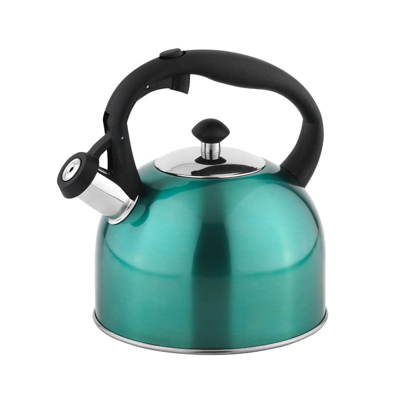 Amazon Basics Stovetop Whistling Tea Kettle, Fast Boiling, Stainless Steel, Food Grade, Ergonomic Handle, 2.3 Liter, Teal 2.3 Liters