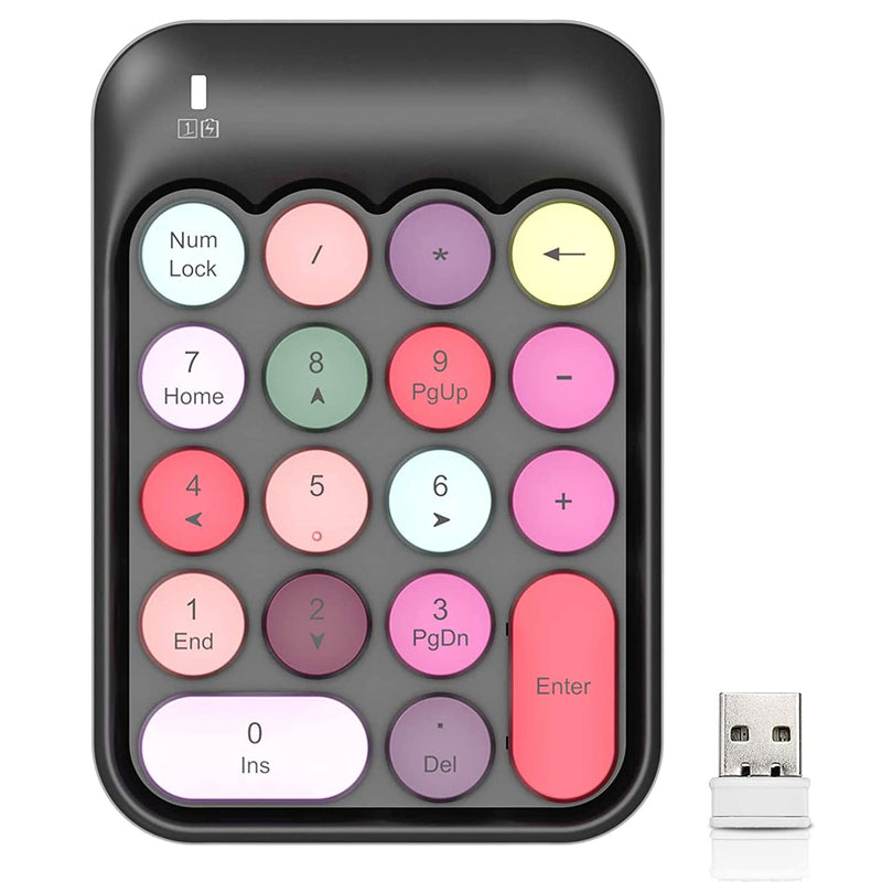FELICON Wireless Numeric Keypad 18 Keys with 2.4G Mini Portable Silent Number Pad USB Receiver Financial Accounting Keyboard Extensions for Laptop Desktop PC Pro（Black Mix） Black Mix
