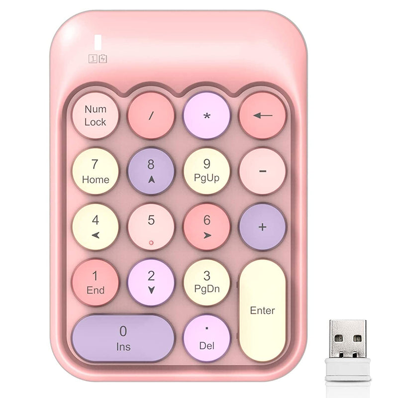 FELICON Wireless Numeric Keypad 18 Keys with 2.4G Mini Portable Silent Number Pad USB Receiver Financial Accounting Keyboard Extensions for Laptop Desktop PC Pro（Pink Mix） Pink Mix