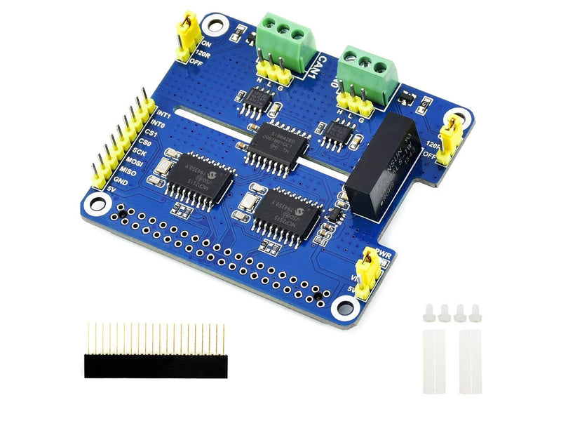 2-Channel Isolated CAN Bus Expansion HAT Compatible with Raspberry Pi/Arduino/STM32,2-CH CAN HAT with MCP2515 + SN65HVD230 Dual Chips Solution,Multi Onboard Protection Circuits