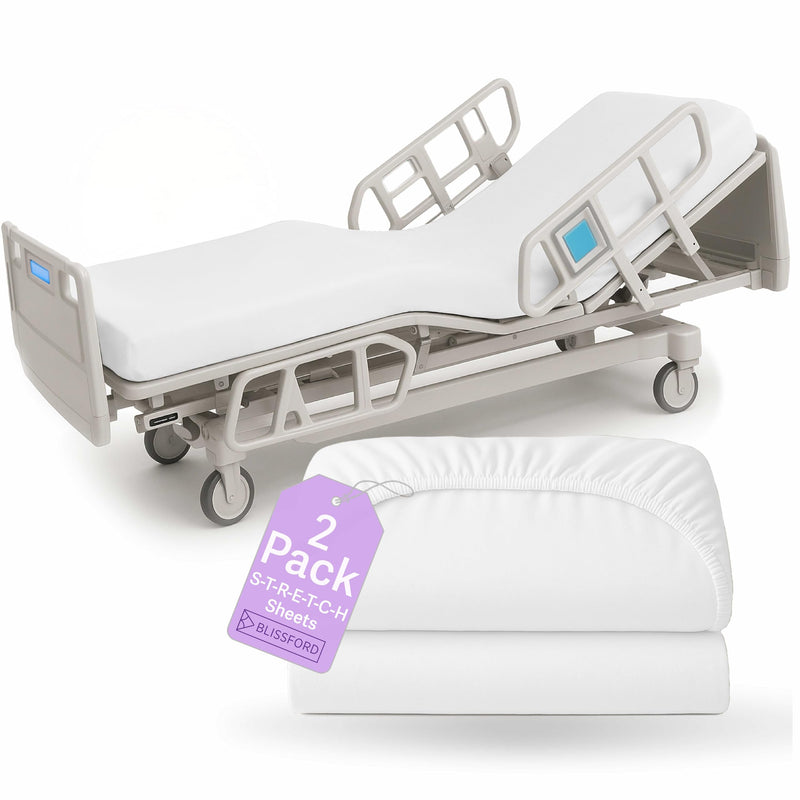 BLISSFORD - 2 Pack Fitted Hospital Bed Sheets with Elastic All Around for a Cotton Rich Soft Knitted Jersey Sheet, 36” x 84” x 12” 2 Per Pack 1 - White