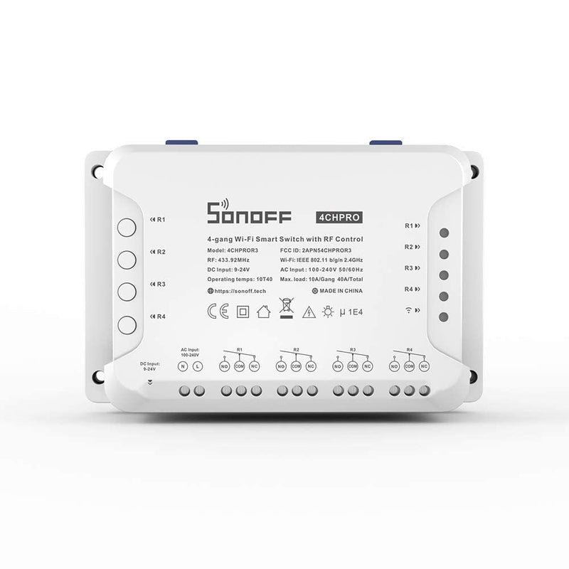 Sonoff 4CH Pro R3 Wi-Fi Smart Switch 4-Gang Din Rail Mounting Home Automation,Self-Locking/Interlock Control Home Appliances, RF/APP/Voice/LAN Control, Compatible with Alexa