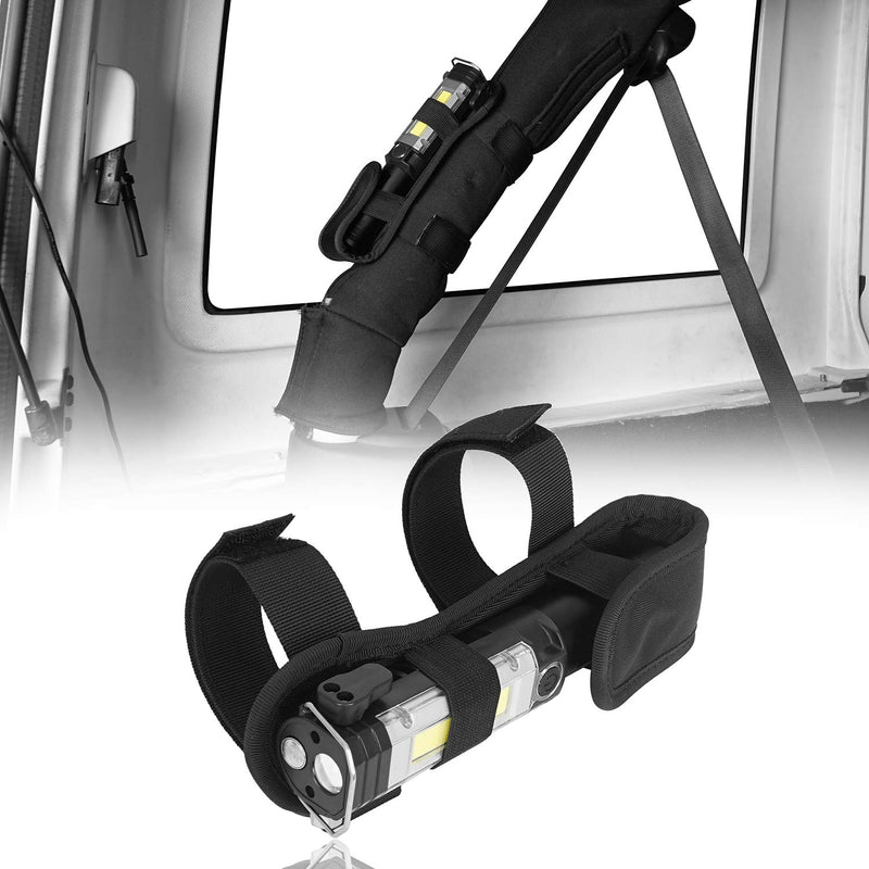Hooke Road Wrangler Roll Bar Mount Flashlight Holder w/LED Emergency Flashlight for Jeep Wrangler 97-25 TJ JK JL
