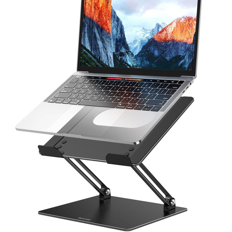 BESIGN LS10 Aluminum Laptop Stand, Ergonomic Adjustable Notebook Tablet Stand, Computer Holder Compatible with Air, Pro, Dell, HP, Lenovo More 10-14" Laptops, Black A-Black