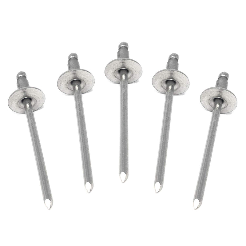 Metal Magery 100 Large Flange Stainless Steel Open End Pop Rivets 3/16" x 1/2" (0.376-0.500 Inch Grip) QTY: 100