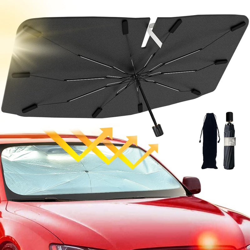 2025 Windshield Sun Shade Umbrella, Foldable Car Umbrella Sunshade with UV Block Car Front Window (Heat Insulation Protection) for Auto Windshield Covers Trucks Cars (Large) Large