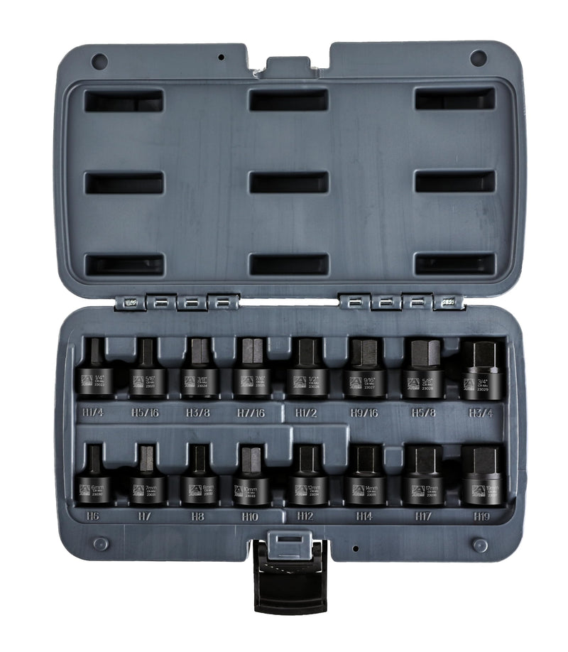 ARES 23021-16-Piece Stubby Impact SAE and Metric Hex Bit Socket Set - Chrome Moly Steel Construction and Manganese Phosphate Coating - Includes Storage Case - Designed for Impact Use Stubby SAE and Metric Impact Hex Driver Set
