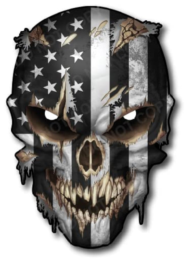 Skull with Reflective Eyes American Flag Vinyl Decal Stickers Car Truck Sniper Marines Army Navy Military Graphic 6.5 Inch Black and White