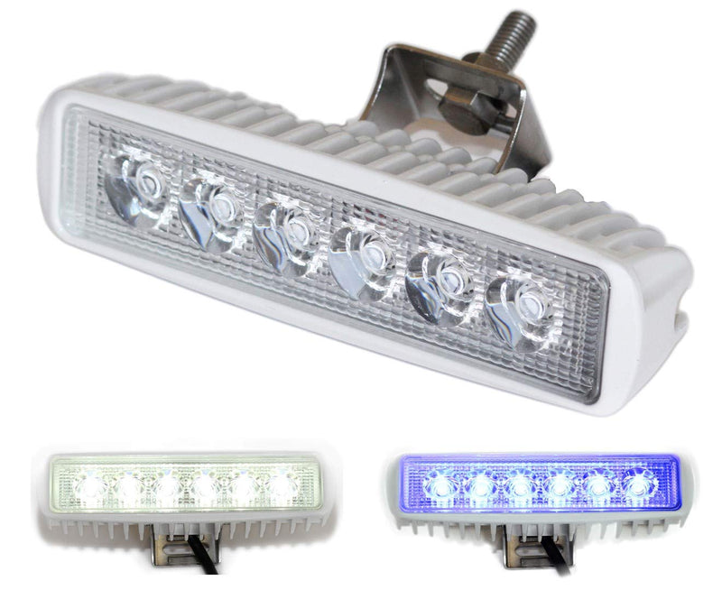 Wave One Marine Dual Color LED Boat Spreader Light Deck Flood Beam Stainless Hardware & Bracket IP68 Waterproof Multicolor Bright High Lumen Output (White Housing, White & Blue) White Housing White | Blue