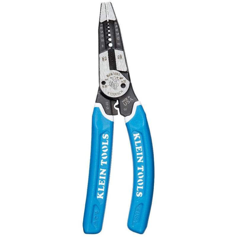 Klein Tools K12065CR Wire Stripper / Cutter / Crimper Tool, Made in USA, for Cutting, Stripping, Crimping, Twisting (8-18 AWG solid, 10-20 AWG stranded) Crimping Pliers