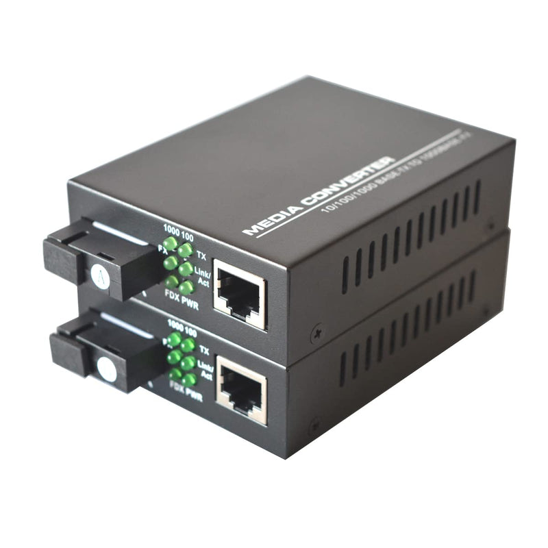 Gigabit Ethernet Fiber Media Converters, A Pair of 10/100/1000M RJ45 to 1000M Bi-Directional Single-Mode SC Fiber, up to 20Km(12.4mi)