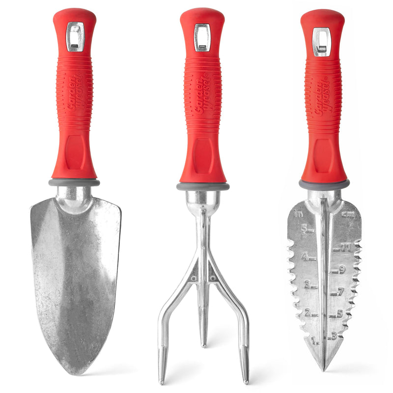 Garden Weasel 3-Piece Hand Tool Combo Set | Trowel, Transplanter and Cultivator | Heavy Duty Lawn and Garden Set, Digging, Planting, and Weeding | 91370