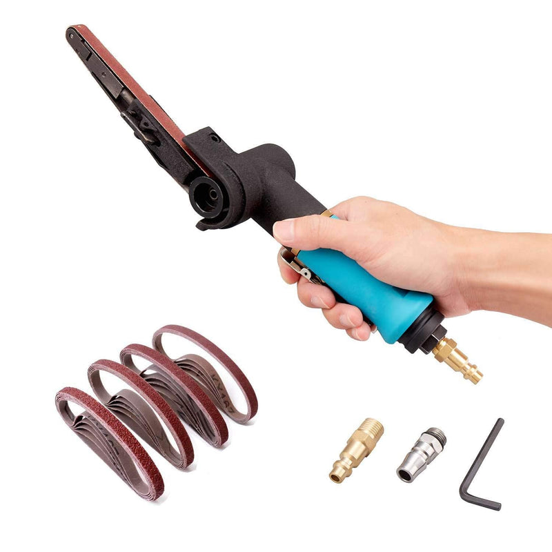 Pneumatic Tool Air Belt Sander,1/4" Air Inlet,Air Belt Sander (3/8" x 13") with 12pc Belts (#40，#60，80#，120#),3/8" Air Belt Grinder For Aluminium, Iron, Steel And Etc. Metal Polishing 3/8" x 13"