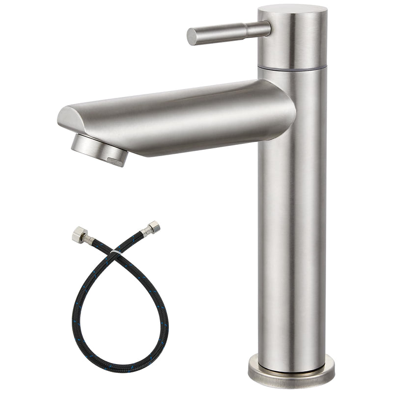 Heyalan Cold Water Only Bathroom Sink Faucet Stainless Steel SUS304 Brushed Nickel Single Handle One Hole Deck Mount Lavatory Faucet (Drain Not Included) Cold Water Only - Short
