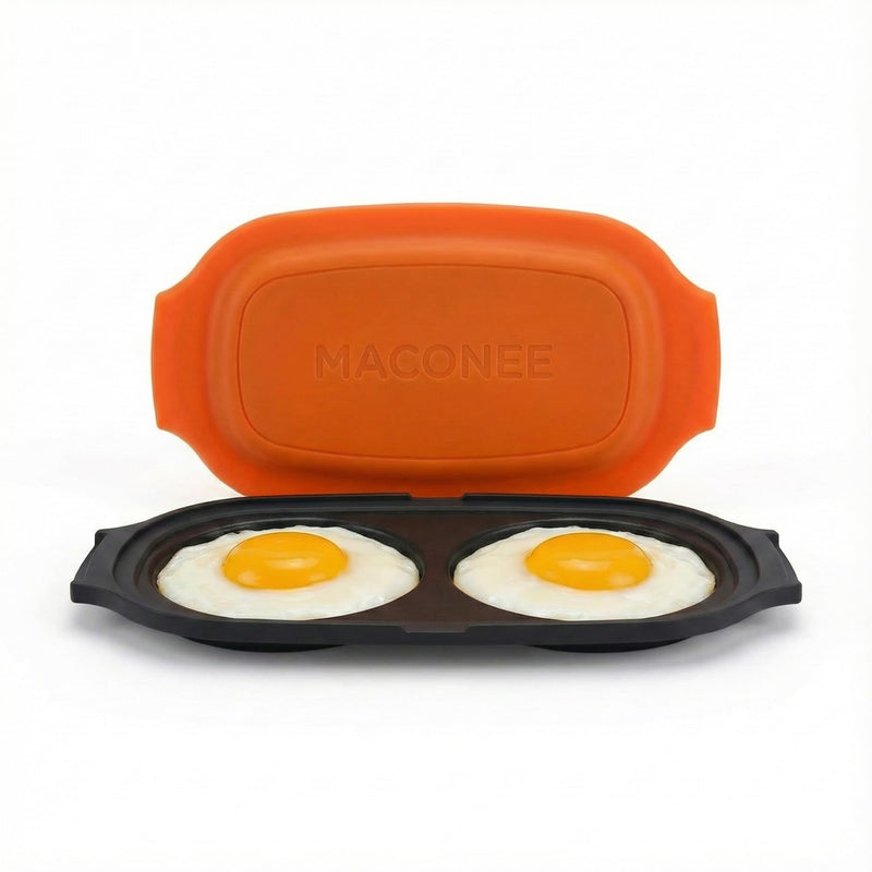 MACONEE Microwave Egg Fryer | Cooker & Poacher for Breakfast Sandwiches | Maker for 2 Eggs | Dishwasher-Safe & BPA-free