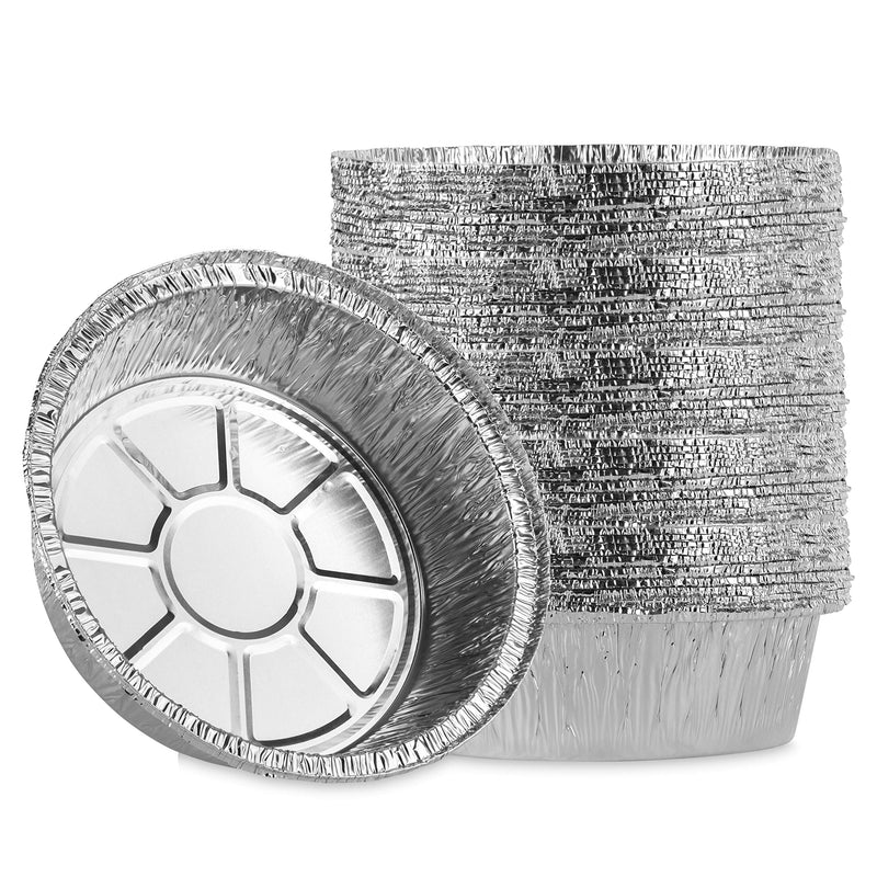 PLASTICPRO 6'' Inch Round Tin Foil Cake Pans Disposable Aluminum, Freezer & Oven Safe - For Baking, Cooking, Storage, Roasting, & Reheating, Pack of 50 6'' Round