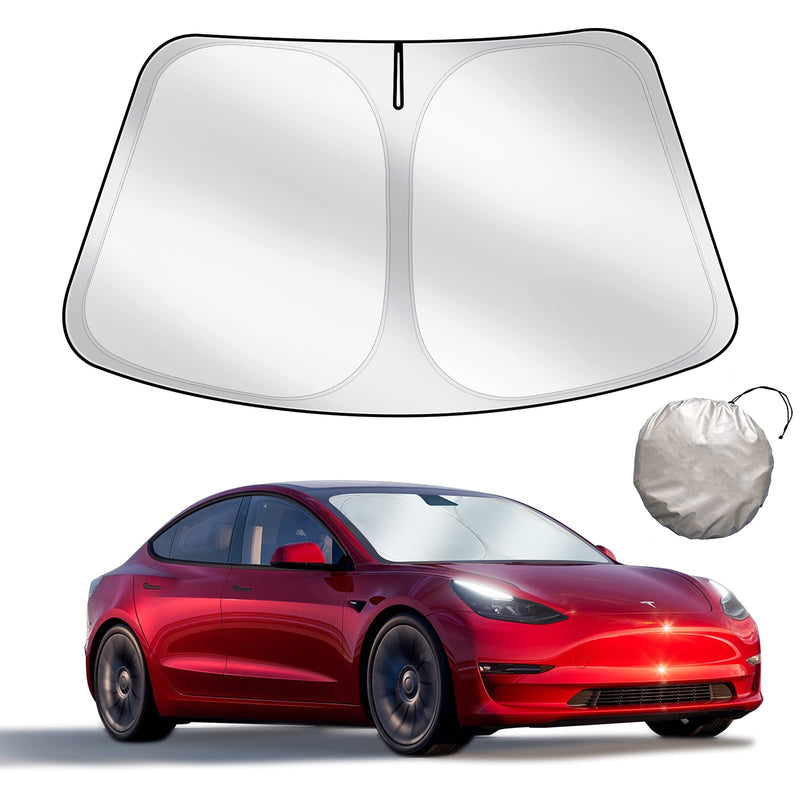 Upgraded Sunshade for Tesla Model 3/Y Windshield, Improved UV Protection Fabric, Metal Frame, Full-Size Foldable Front Sun Shade, Professional Accessories for Tesla Model 3/Y 2016 to 2025 For Tesla Model 3/Y (57''×35'')