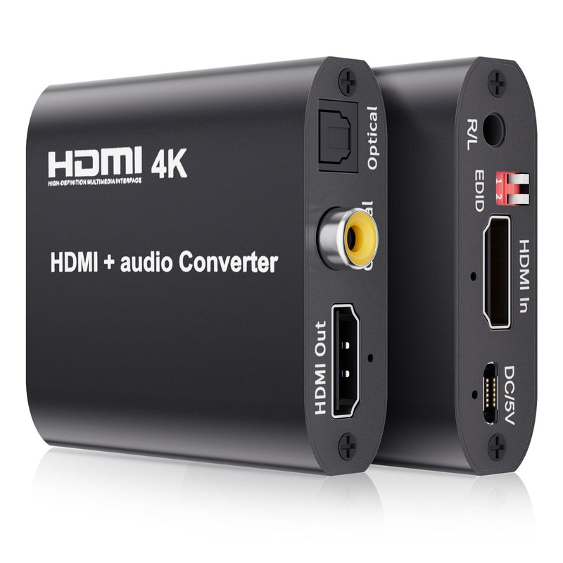 BolAAzuL HDMI Audio Extractor 4K@30Hz, HDMI 1.4 to Optical Toslink & Coaxial SPDIF Audio Converter Adapter - Supports 5.1 CH Audio, EDID Management -Not Support ARC eARC or CEC 4K@30Hz HDMI Audio Extractor