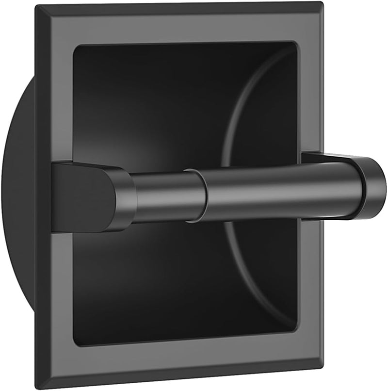 FORIOUS Recessed Toilet Paper Holder, Stainless Steel Durable Tissue Roll Holder Wall Mount for Bathroom Space Saving Design with Mounting Bracket, in Wall Toilet Paper Dispenser Insert, Matte Black 1