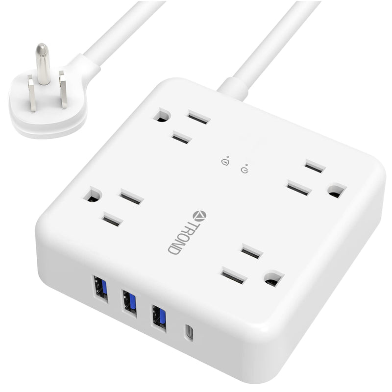  [AUSTRALIA] - TROND Power Strip Surge Protector - Ultra Thin Flat Plug 5ft Extension Cord with 4 USB Ports(1 USB C Charger), 4 Widely-Spaced Outlets, Compact & Small, 1440J, Wall Mount for Home Office Dorm, White 5 FT