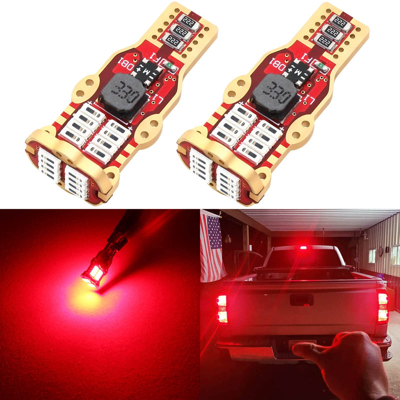 PHINLION 912 921 Red LED Bulbs, 1300 Lumens Super Bright Wedge T15 904 906 922 W16W 3rd Brake Light Replacement for Interior Map Dome Center High Mount Stop Tail Lights, Pack of 2