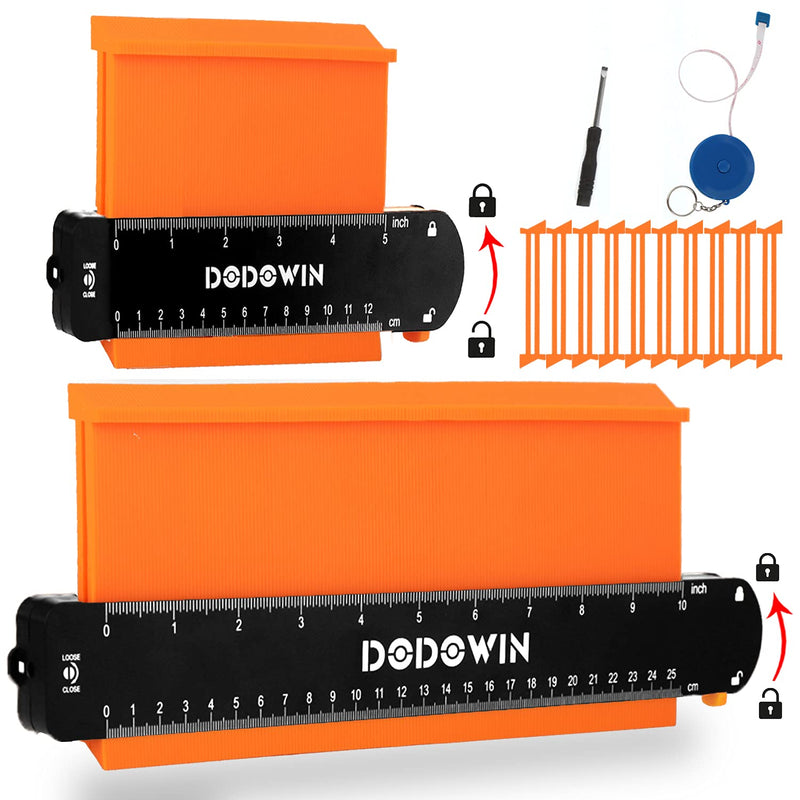DODOWIN 10+5 Inch Contour Gauge with Lock, Dual Size Profile Duplicator Tool for Flooring, Tile, Woodworking & Irregular Shapes, Shape Outline Gauge, Father’s Day Gifts for Dad Men Husband Orange-10+5 In.