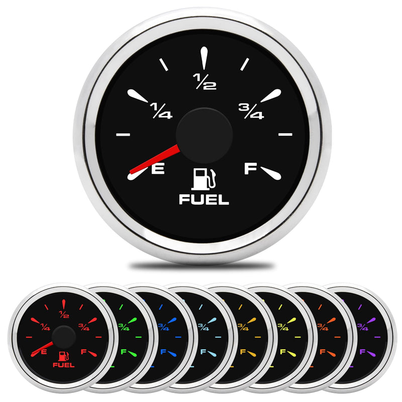  [AUSTRALIA] - 52mm Digital Fuel Level Gauge 240-33ohm 0-190ohm Boat Fuel Gauge Adjustable 8 Color Backlight for Car Boat Truck Vehicle Black / Sliver