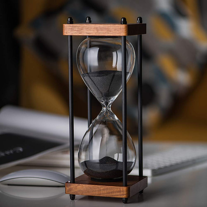 Large Hourglass Timer 60 Minute, Decorative Wooden Sandglass, Black Black Sand