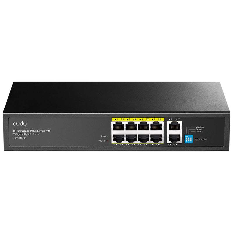 Cudy 8 Port Gigabit PoE Switch, 120 Watts PoE Budget, 8 10/100/1000Mbps PoE+ Ports, 2 Gigabit Uplink Ports , 802.3at, 802.3af, 1/2 (+), 3/6 (-), Fanless, Plug and Play, GS1010PE