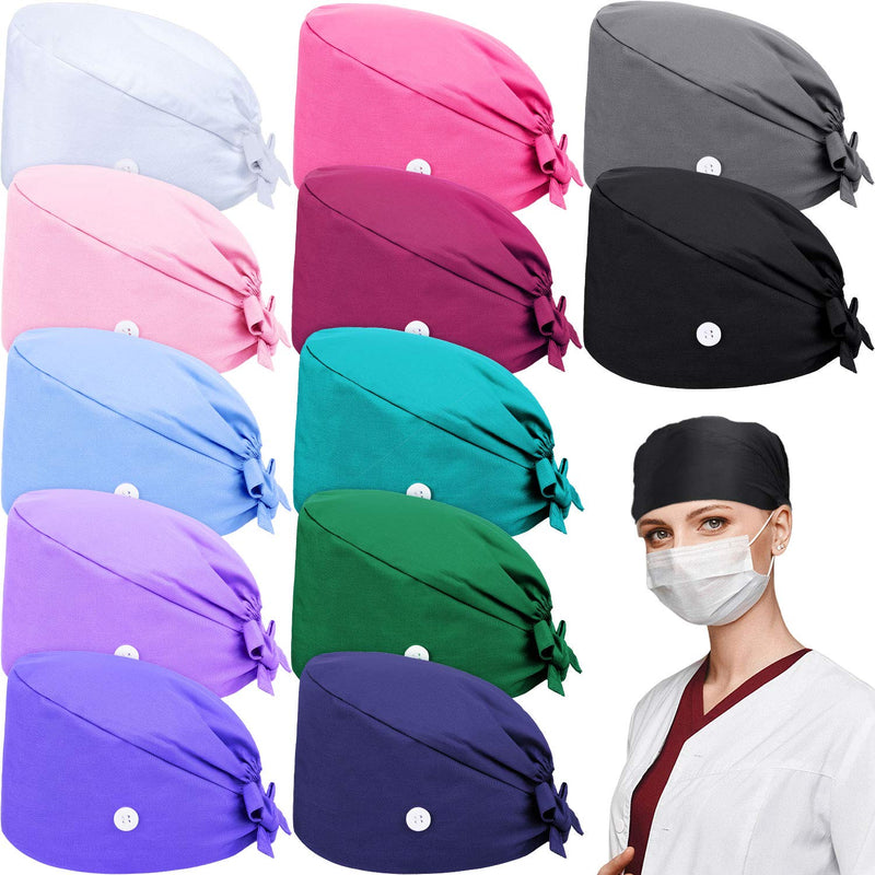 Syhood 12 Pieces Working Caps Gourd-Shaped Tie Back Hats with Button Adjustable Unisex Hats with Sweatband, 12 Colors
