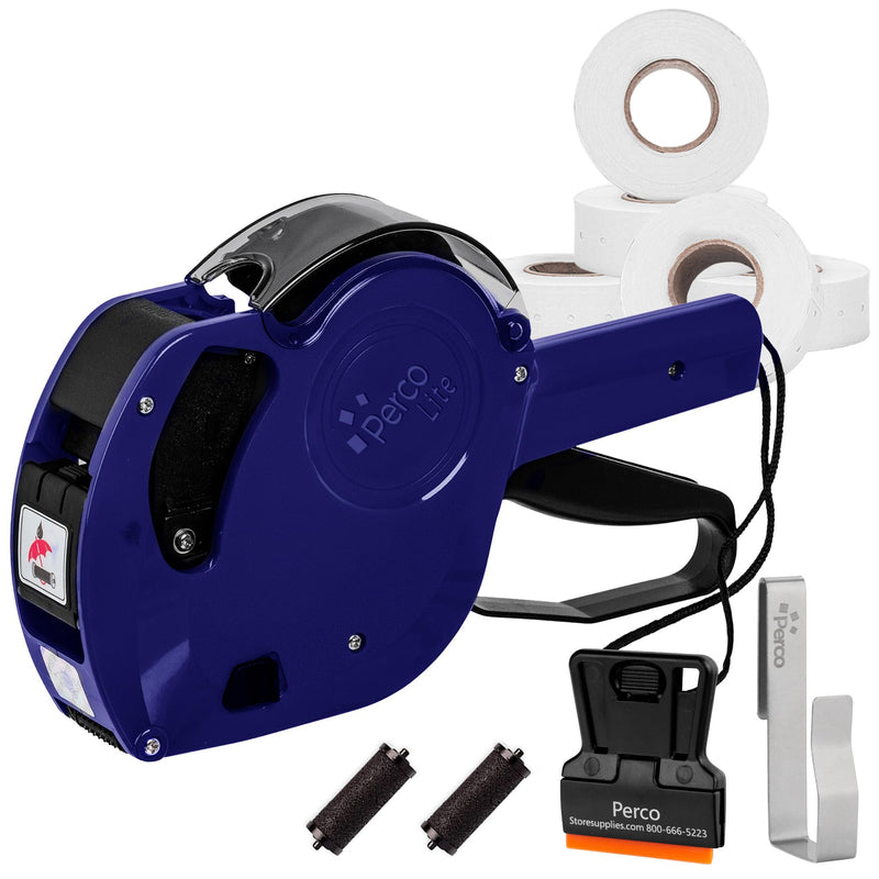 Perco Lite 1 Line Price Gun with Price-Marking Labels Kit — Includes 5,000 Blank White Labels, 1 Gun Clip, 2 Ink Rollers — 1 Ink Roll & Labels Preloaded — Ideal for Retail Pricing, Inventory, and More Price Gun Kit