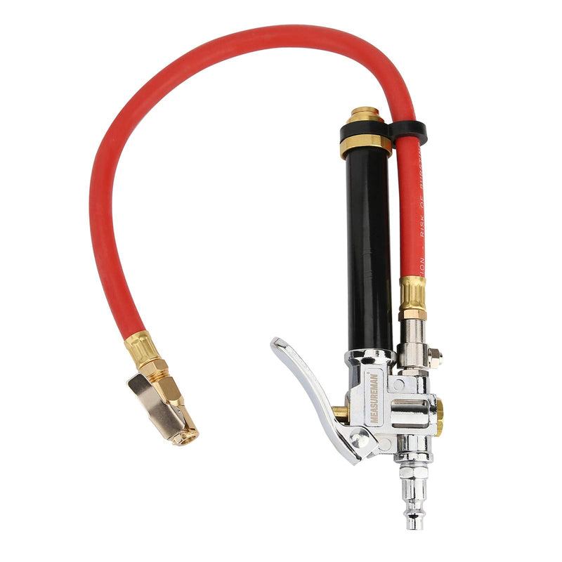 MEASUREMAN Heavy Duty Bayonet Style Tire Inflator, Aluminum Body, 20" Red Hose, Clip On Air Chuck, Aluminum Slide, Range 10-130psi/kpa Heavy Duty Tire Inflator