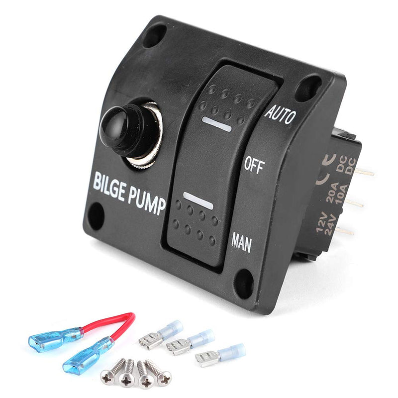 Switch Panel Connect Cable, Qiilu Bilge Pump Switch, 3-Way Bilge Pump Switch Panel Auto/Off/Manual 12V 24V with LED Indicator Built-In 15A Circuit Breaker