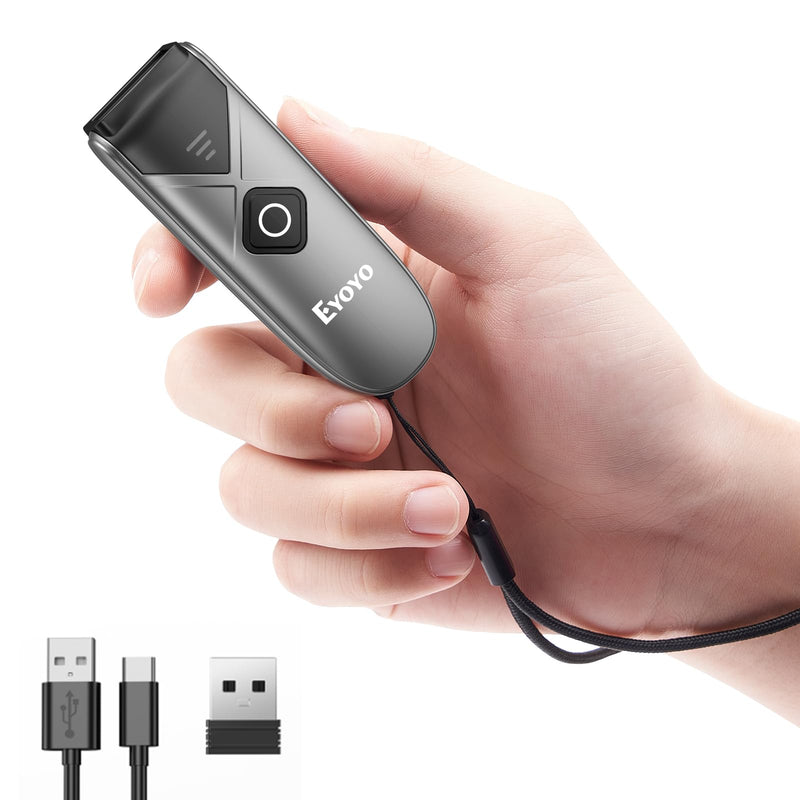 Eyoyo Bluetooth 2D&1D Barcode Scanner, Portable Wireless Mini Barcode Reader with 2.4G Wireless/Bluetooth/USB Wired Connection QR Code Scanner Compatible with Pad, Phone, Android, Tablet PC Grey