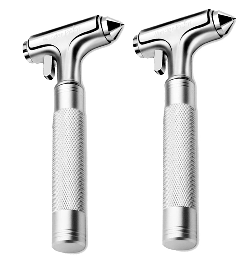 Premium Car Glass Breaker with Seat Belt Cutter - Automotive Safety Hammer - Emergecy Escape Tool, Car Autoaccessory Metal Window Hammer, Vehicle Hard Aluminium Alloy Head Design(Silver) Silver 1