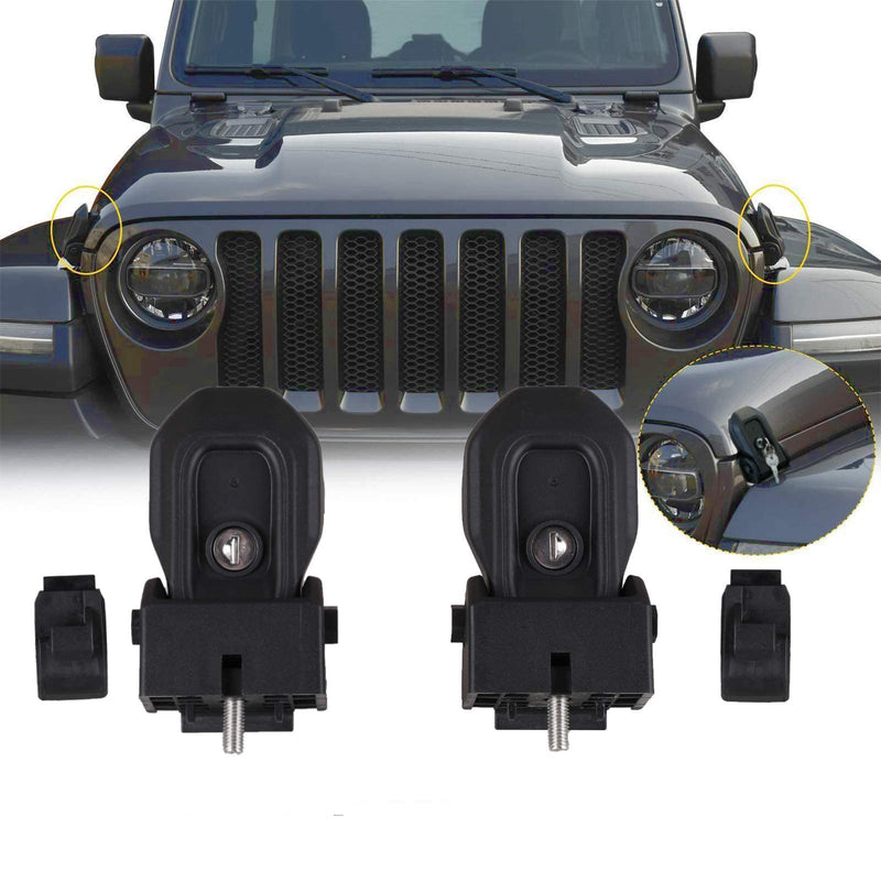 Hood Latches for 2025 2024 2023 2022 2021 2020 2019 2018 Jeep Wrangler JL Jeep Gladiator JT Anti-Theft Hood Lock Catch Latches Accessories 2Door 4Door 2pcs ABS
