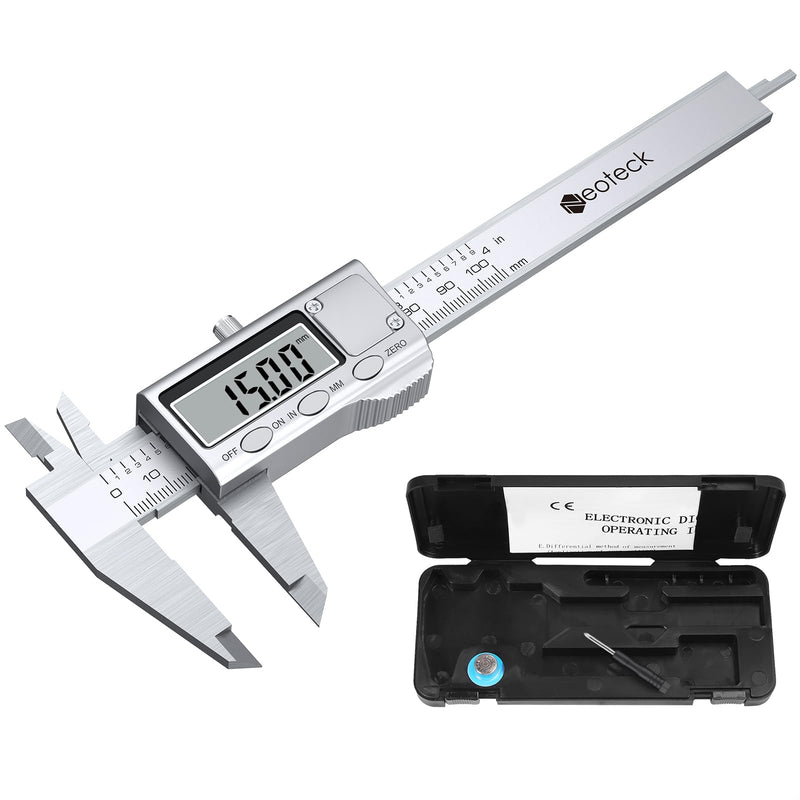 Neoteck 4 inch/100mm Digital Caliper, Stainless Steel Electronic Calipers Measuring Tool inch/mm Conversion, Large LCD Screen 4 inch Digital Caliper