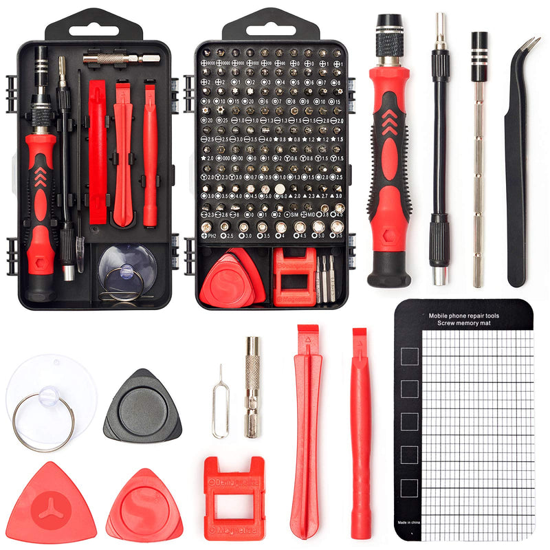 SHARDEN Precision Screwdriver Set, 122 in 1 Electronics Magnetic Repair Tool Kit with Case for Repair Computer, iPhone, PC, Cellphone, Laptop, Nintendo, PS4, Game Console, Watch, Glasses etc (Red) Red