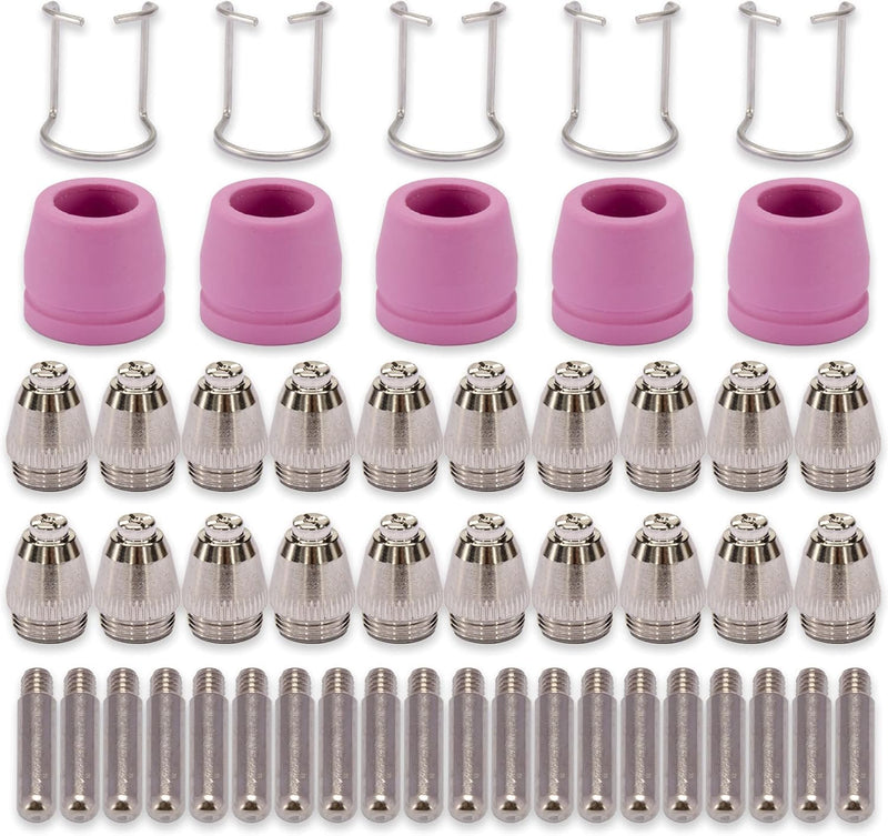 Plasma Cutter Consumables 50PCS WSD60 AG60 Non-Touch Pilot Arc Plasma Cutting Torch WSD-60 Accessories Electrodes Tips Nozzles Guides Kit Suitable for CUT50P CUT60P CUT-50F Cutting Machine