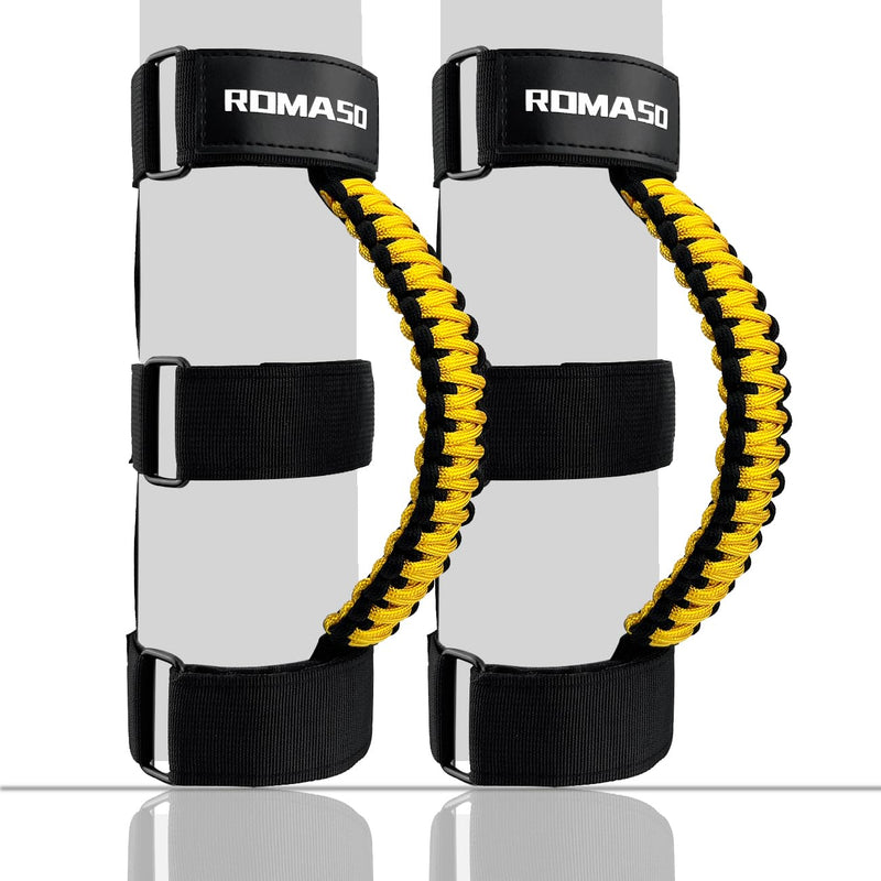 ROMASO Roll Bar Grab Handle for Jeep Wrangler,Grab Handle for Jeep Wrangler YJ TJ JK JL&Gladiator JT 1986-2025,Paracord Handles Grip,Black/Yellow,Pack of 2 Black&Yellow
