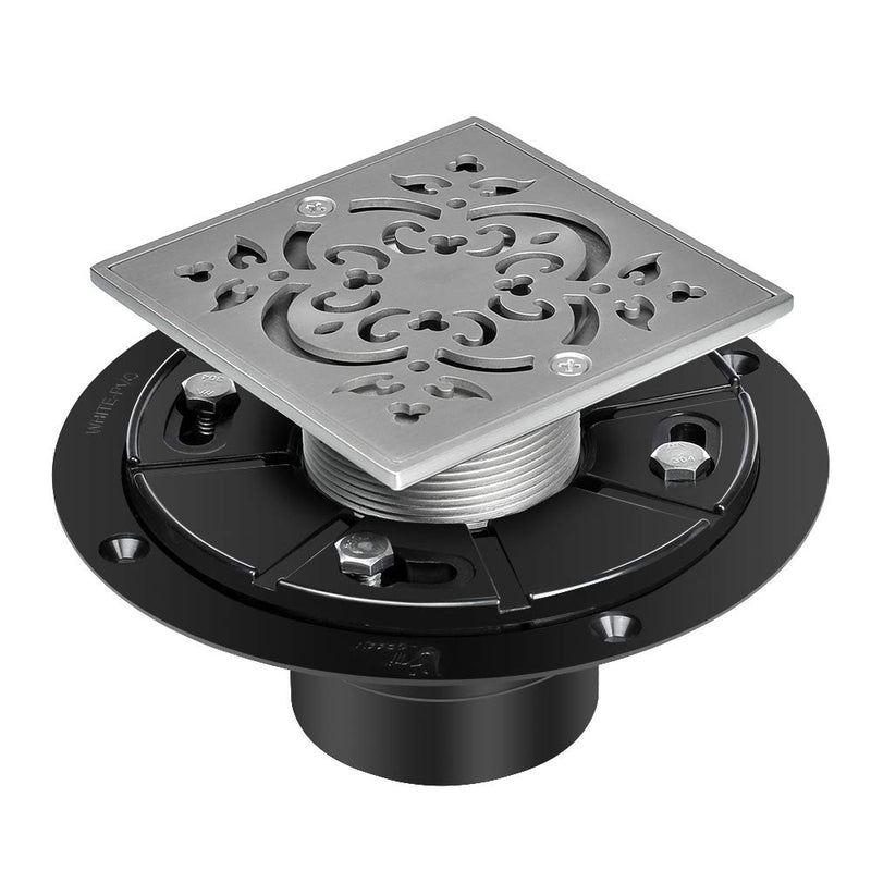 4-1/4 Square Shower Drain for Low Profile Shower Pan Nickel Brushed with Various Finish Style (Pattern1) Pattern1