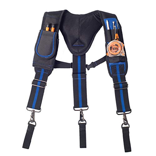 AISENIN Tool Belt Suspenders Construction Work Suspenders with Magnet Pocket, Large Moveable Phone Holder, Pencil Holder Blue