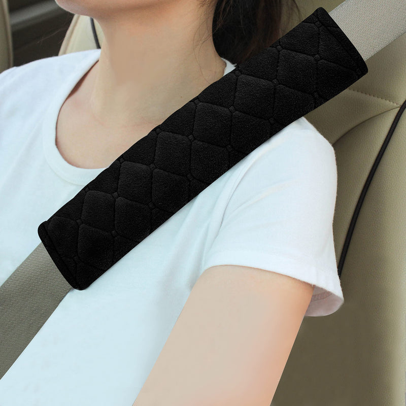 Amooca Soft Auto Seat Belt Cover Seatbelt Shoulder Pad 2 PCS for a More Comfortable Driving Compatible with All Cars and Backpack Black B: Black