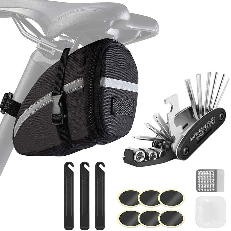 Bike Saddle Bag with Repair Tool Kits, Bicycle Saddle Bag with Repair Set, Bike Bag Under Seat, Bike Seat Bag, Bike Storage Bag with 16-in-1 Multifunction Tool Kits C