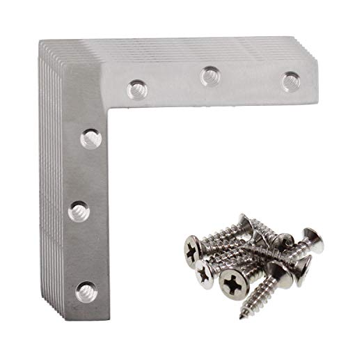 4 Pack Stainless Steel L Shape Flat Corner Bracket Plate - Repair Mending for Wood, Metal Fixing, Joining Support Brace for Shelves, Furniture and Cabinet (120x120mm) 120 x 120 mm
