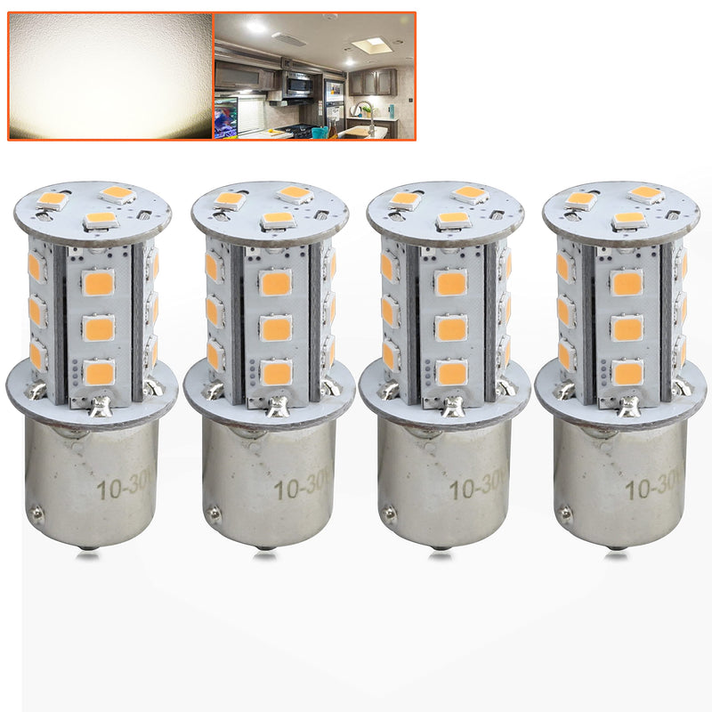Leisure LED 4 Pack RV LED Light Bulbs 300LM Natural White 4000K 1156 1141 1003 1073 BA15S 18 SMD LED Replacement Light Bulbs for RV Indoor Lights 10-30V (Natural White 4000K, 4-Pack) 4 Count (Pack of 1)