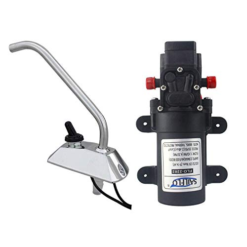 12v Water Pressure Diaphragm Pump 4.3 L/min 1.1 GPM 35 PSI with 360°Spin Faucet/Tap - Caravan RV Marine Boat